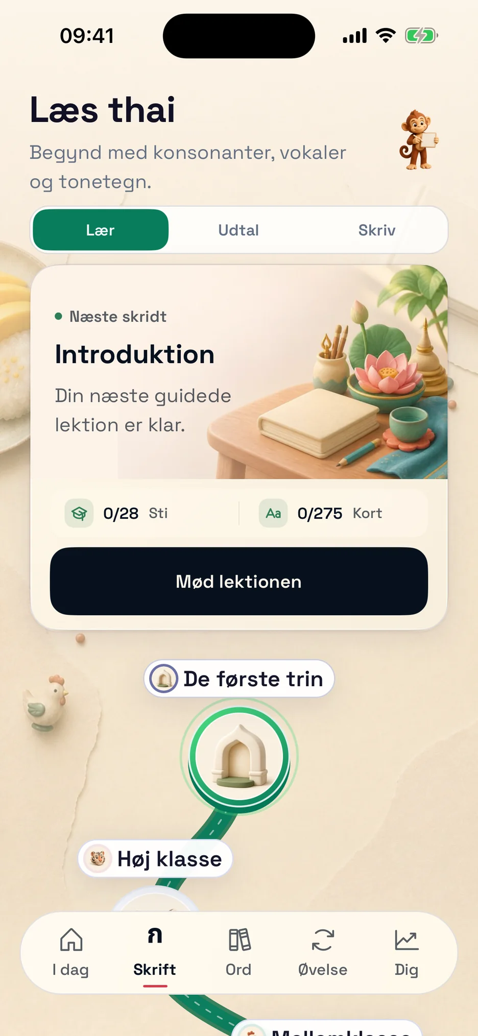 ThaiHabits skærm med læringsforløbet