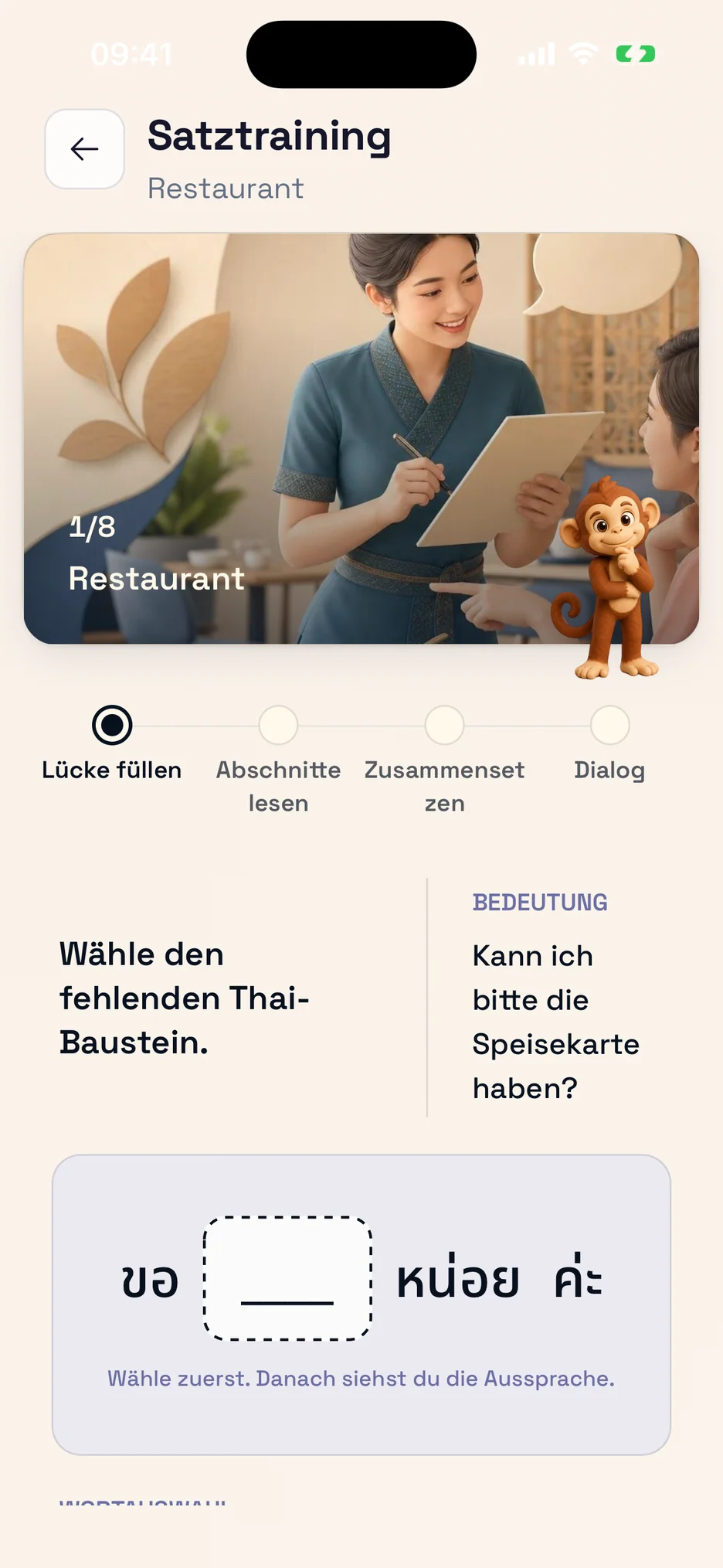 Angeleitete Satzübungen in ThaiHabit