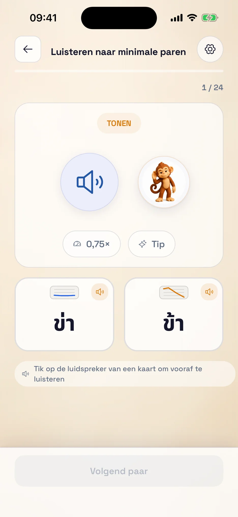 Scherm met luisteroefeningen van ThaiHabit