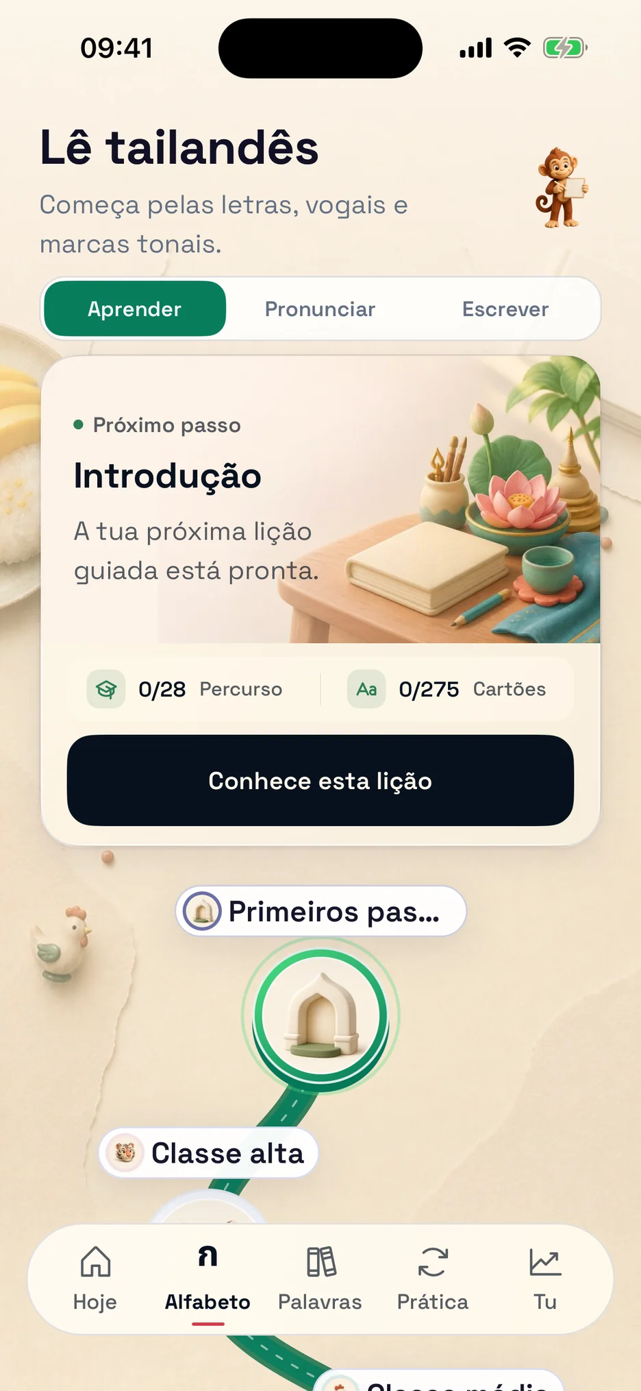 Ecrã do percurso de aprendizagem do ThaiHabit